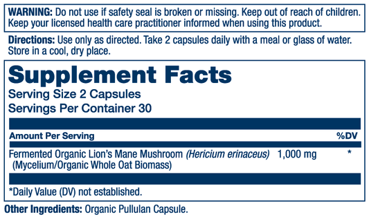 Melena de León (Lion's Mane) 500 mg 60vcaps Solaray