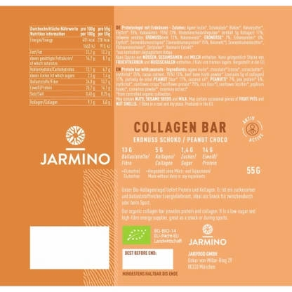 Barrita de Colageno Cacahuetes y Cacao BIO 12x55g Jarmino