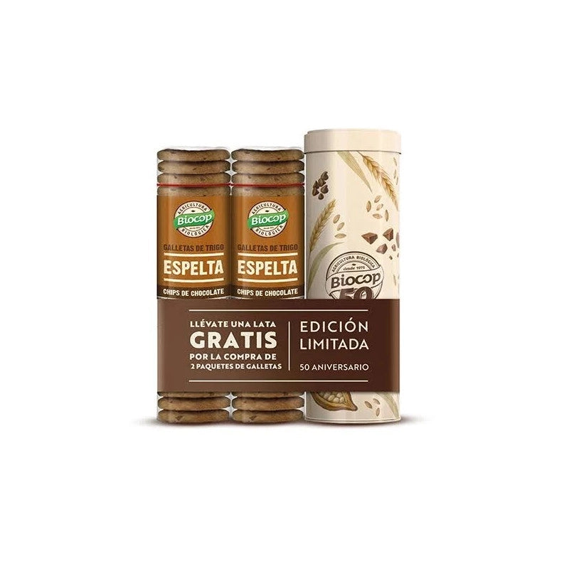 Galletas Espelta Chips Chocolate + Lata Aniversario 2x250g Biocop