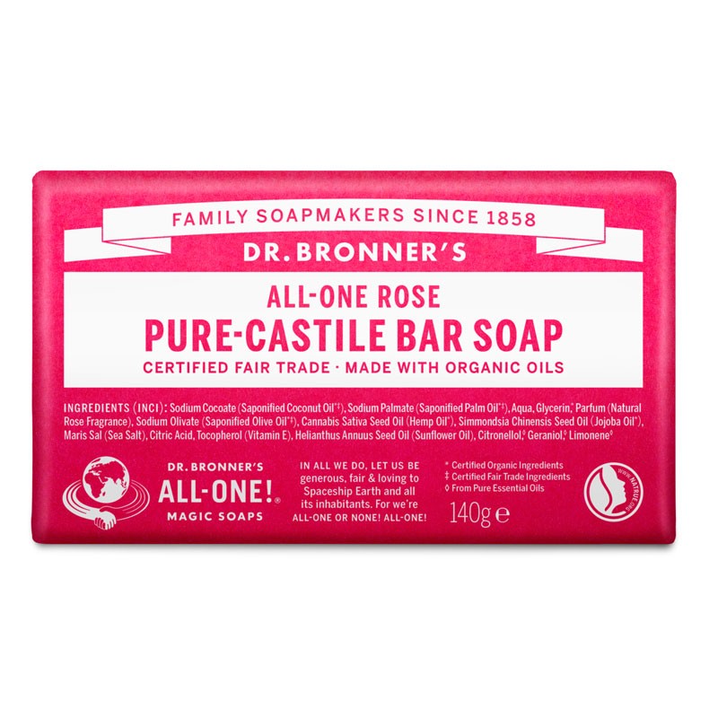 Pastilla de jabon de rosas bio 140g Dr. Bronner's